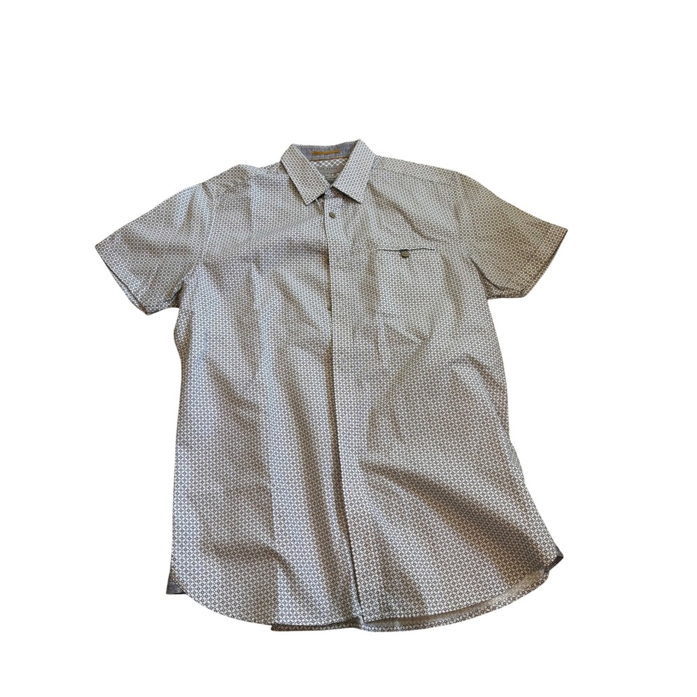 Ted Baker Button Up Shirt 3 White Navy Geometric Floral Rinalin Short Sleeve